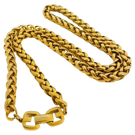 Vintage GIVENCHY gold chain logo designer runway necklace